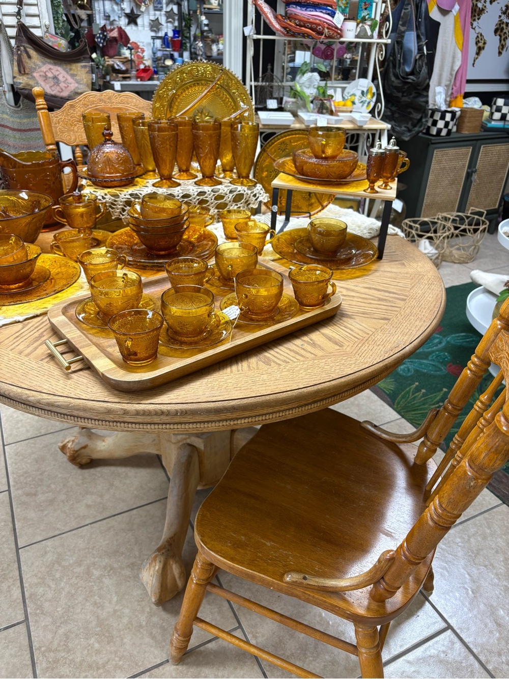 Tiara Amber Glass Dinnerware and Tea Set